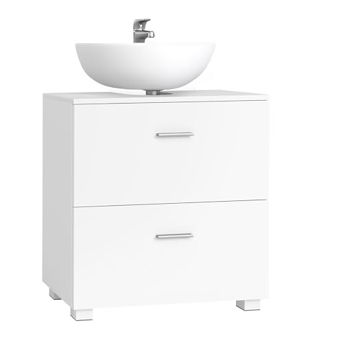 VASAGLE Custos Kollektion - Waschbeckenunterschrank mit 2 großen Schubladen, Badezimmerschrank, hohe Füße, für Waschbecken ohne Säule, 30 x 60 x 63,8 cm, wolkenweiß BBK520WB01
