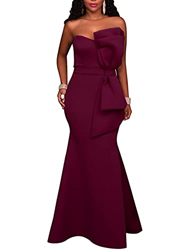 Image of MAYFASEY Women's Sexy Off the Shoulder Oversized Bow Applique Evening Gown Party Long Maxi Dress