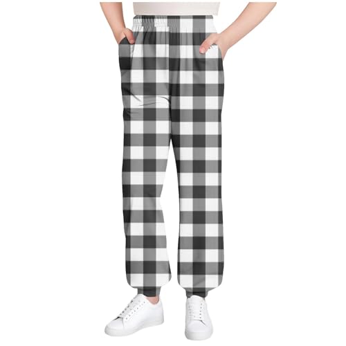 Girls Boys Plaid Casual Sweatpants Kids Elastic Waist Joggers Loose Athletic Track Pants with Pockets for 3-15 Years
