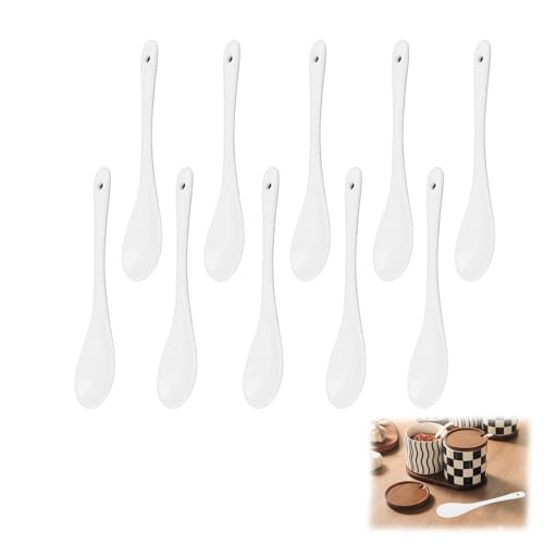 Set de 10 Cucharas de Porcelana de Jingdezhen, Cucharas Multifuncionales para Café, Té, Huevos y Sopa, Diseño Clásico en Blanco Puro, Seguras y Ecológicas, 12 cm de Largo