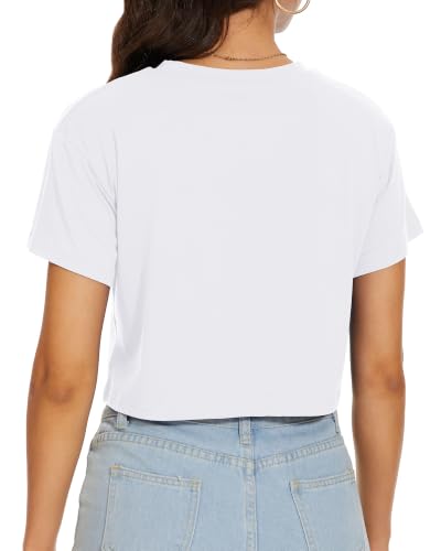 Image of Womens Crop Tops Summer Short Sleeve Round Neck T-Shirts Loose Fit Blouse