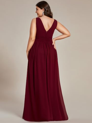 Image of Ever-Pretty V Neck Sleeveless Pleated Chiffon Maxi Plus Size Formal Dress for Women Bridesmaid Dresses 09016-DA