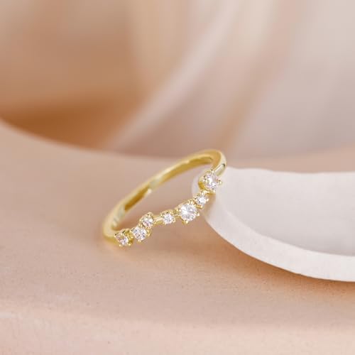 Mameloly 2.5mm 14K Gold Plated CZ Wedding Bands for Women Dainty Stackable Tiny Signet Ring Statement Rings for Her Size 3-103