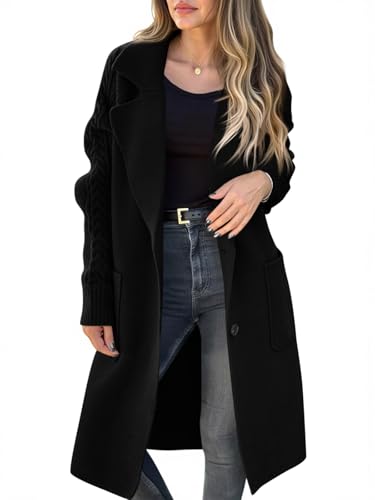 Saodimallsu Womens Long Cardigan Sweaters Chunky Knit Open Front Button Lapel Casual Fall Coatigan Jackets