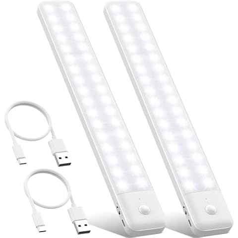 80LEDs Under Cabinet Light 2 Pack,Motion Sensor Led Light Indoor,USB C Rechargeable Closet Under Counter Lighting,12.6inch Battery Powered Operated Night Light for Kitchen,Wardrobe,Cupboard Cover