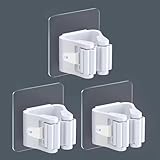 3 Pack Wall Mounted Mop and Broom Holder Clips, Adjustable Plastic Cleaning Tool Organizer for Kitchen Bathroom Laundry Room