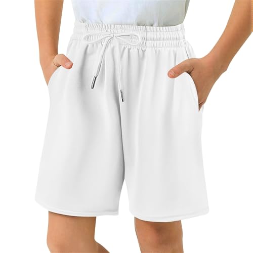 Short Noir Garçon Short de Sport pour garçons décontracté Respirant avec Poches Confortable pour Enfants de 4 à 13 Ans (White, 10-11 Years)