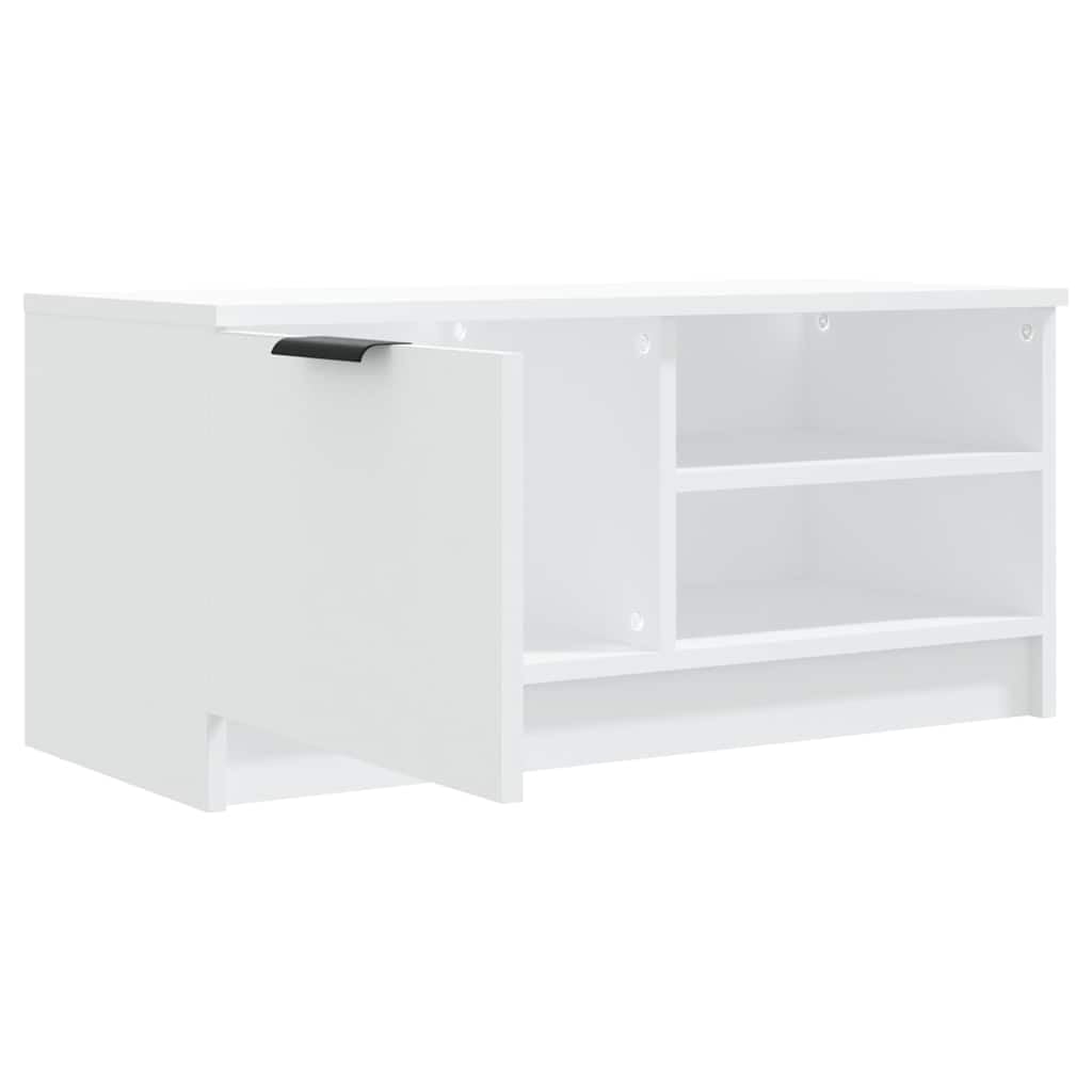 Set di 2 mobili per TV, in legno bianco, 80 x 35 x 36,5 cm, con vano portaoggetti e cassetto, per soggiorno, home theater e camera da letto