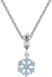 LSxAB Sparkling Frozen Snowflake Pendant Necklace for Women Christmas Gift
