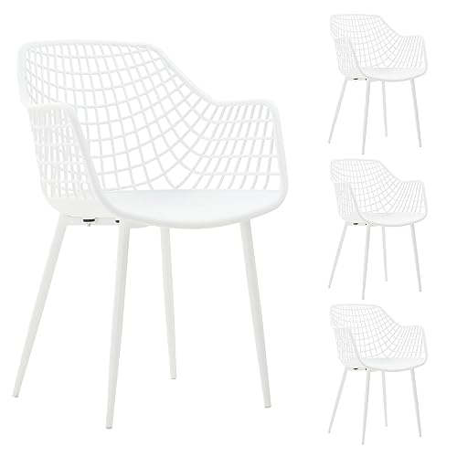 IDIMEX Gartenstuhl Lucia im 4er Set, Bequeme Essstühle aus Kunststoff in weiß, praktischer Stuhl mit Armlehne