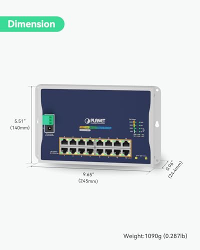 Image of Planet WGS-4215-16P2S Industrial Flat Wall Mount L2 Managed 16-Port PoE Switch, 240W Total PoE Budget, VLAN, QoS, ERPS Ring, MQTT, 820ft Extend Mode, Dual Power Input for Compact Harsh Environment