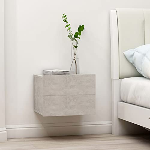 Table de chevet suspendue lot de 2 avec tiroirs gris et bois