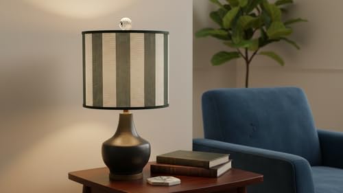 Image of Aspen Creative 31091 Transitional Drum (Cylinder) Shaped Spider Construction Lamp Shade in Hunter Green & White Striped, 12 inch Wide (12 inch x 12 inch x 10 inch)