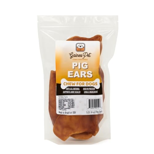 Gaines Pet Pig Ears for Dogs - 5 Pack Thick Cut All-Natural Whole Ears - No Additives Or Hormones Safe Rawhide Alternative Dental Health Easy to Digest Great for Small to Large Dogs