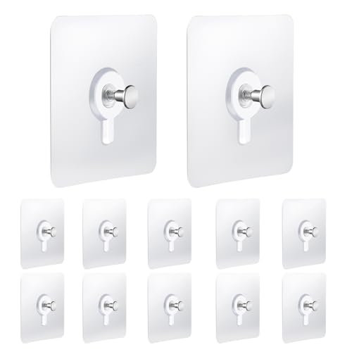 Drill Free Adhesive Hooks, Picture Hangers Without Nails, 12 Pcs Nail Free Wall Hangers, Wall Hooks Adhesive for Hanging for Kitchen, Bathroom, Home