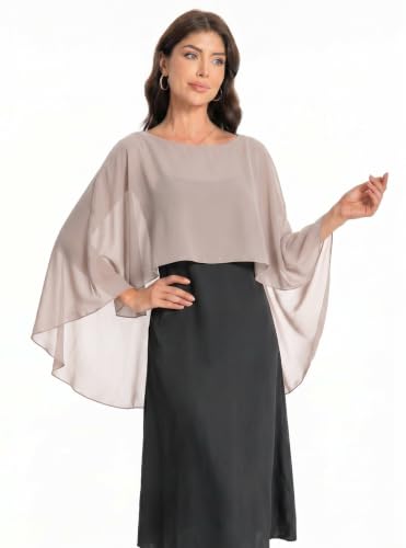 Baoqiya Womens Capelet Shawls and Wraps for Evening Dresses Soft Bridesmaid Shawl Chiffon Cape Wedding Cover Up (Khaki)