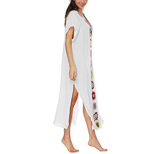 Lu's Chic Women's Crochet Swimsuit Cover Up Caftan V Neck Short Sleeve Beach Kaftan Coverups2