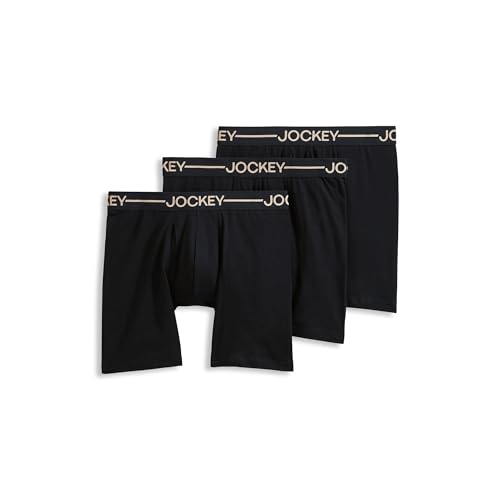 Jockey Men's Underwear Organic Cotton Stretch 6.5' Boxer Brief - 3 Pack, Black, S