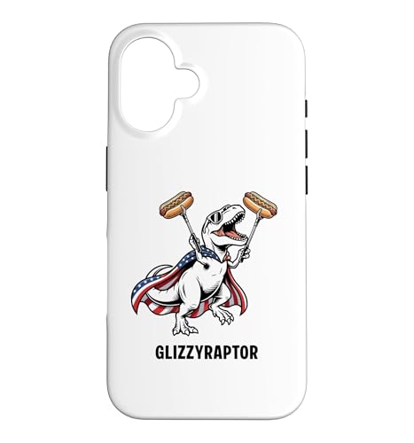 T-Rex Glizzyraptor �ʔ��� �~�߂��Ȃ�T-Rex Loves Hot Dog �X�}�z�P�[�X iPhone 16 �p