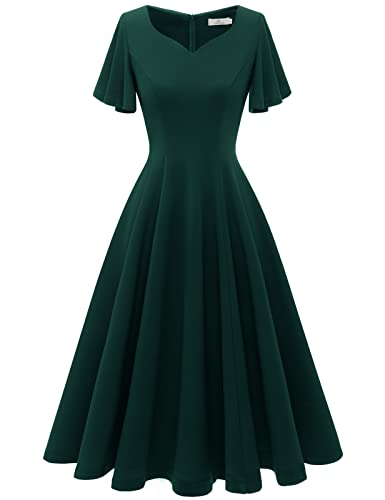 Image of HomRain Wedding Guest Dresses for Women Vintage Short Sleeves Casual Fit and Flare Cocktail Formal Dress for Tea Party