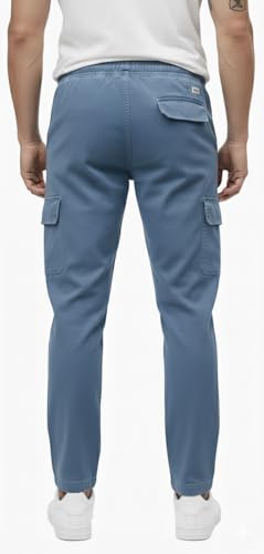 Image of T.N.X Men's Cotton Cargo Pants|| Casual Trousers for Men || Comfortable Lower for Men || Breathable Pants with 5 Pockets & Drawstring Elastic Waistaband Slate Blue