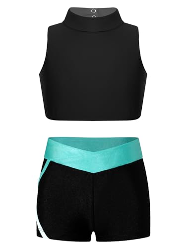 Kids Girls Pcs Dance Gymnastic Sport Outfit Sleeveless Mock Neck Crisscross Crop Top with Shorts Tracksuit2