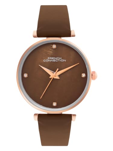 Image of French Connection | Brown Mother of Pearl dial | Brown Leather Strap | Quartz Watch for Women - FCN0147BRL
