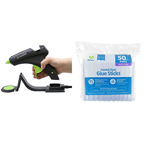 Surebonder Cordless Hot Glue Gun, High Temperature, Full Size, 60W, 50% More Power & Adtech W220-14ZIP50 Crystal Clear Glue Sticks, 50 Pieces