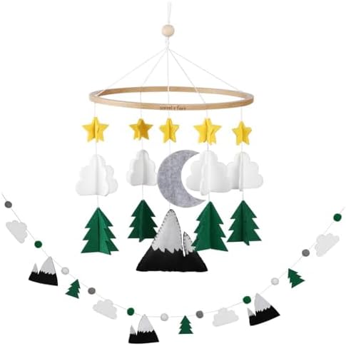 Sorrel + Fern Baby Crib Mobile, Nursery Decor (Short Evergreen w/Garland)