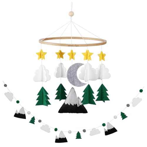 Image of Sorrel + Fern Starry Woodland Night Mobile w/ Garland - Nursery Decoration for Boys & Girls