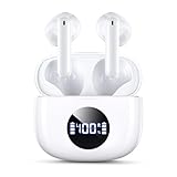 HIYDOO Wireless Earbuds, Bluetooth 5.3 Headphones with Charging Case, Lightweight in-Ear Stereo Earphones with Mic for Android/iOS Cellphone, Waterproof Cordless Earphones for Sports-Ivory White