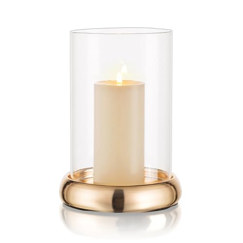 Photophore en verre avec cylindre en verre : bougeoirs Romadedi - Bougeoirs piliers - Décoration pour salon, mariage, table, table à manger, décoration de fête, doré