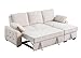 ERYE L-Shaped Pull Out Sleeper Couch Bed, Modern Chenille Upholstered Button Tufted Corner Couch Reversible Sectional Sleeper Sofa Bed W/Storage Chaise, Cup Holders