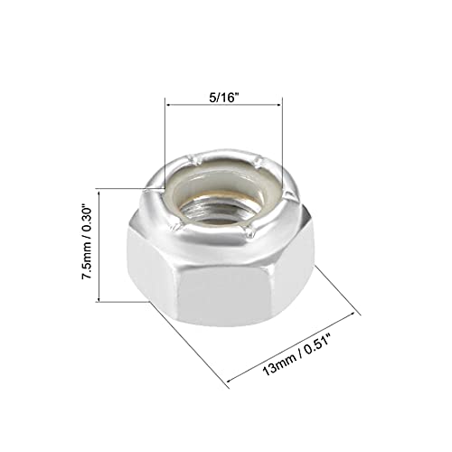 sourcing map 20 Stk.Sechskantmuttern Kohlenstoffstahl 5/16 “-18 Nylon weiß verzinkt