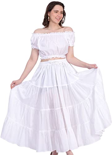 Wevez Women's Flowy Renaissance Long Maxi Tiered Peasant Dance Skirt, Plus Size 0X to 3X4