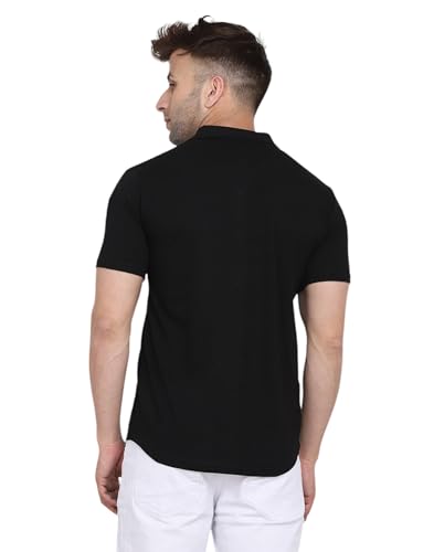 Image of Men's Half Sleeve Shirt - Spread Collar Casual Shirt with Double Flap Pockets - Slim Fit Cotton Blend Button-Down