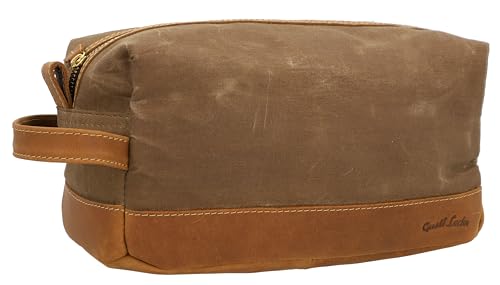 Gusti Waschtasche Leder - Myra Kulturtasche Kulturbeutel mit wasserfestem Canvas Braun Leder