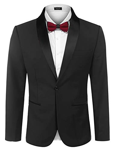 COOFANDY Men's Slim Fit Tuxedo Jacket Casual Wedding Suit One Button Dress Blazer for Dinner,Prom,Party Black
