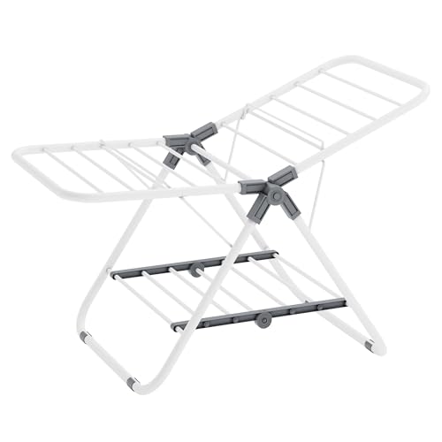 SONGMICS Petit Étendoir à Linge, Séchoir Pliable à 2 Niveaux, Gain de Place, en Métal, pour Petits Vêtements, Serviettes, Salle de Bain, Balcon, 44 x 101 x 54 cm, Blanc Nuage LLR504W01