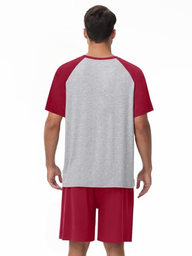 Mens Pajamas Set Summer Soft Pajama Short Set Lightweight Pjs Sleepwear 2 Piece Lounge Set With Pockets S-3XL2