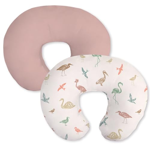 Image of Little Grape Land Nursing Pillow Covers 2 Pack, Soft & Breathable Removable Breastfeeding Pillows Covers for Feeding Pillows, Nursing Pillow Slipcover for Baby Girls Boys, (Birds & Rosy)