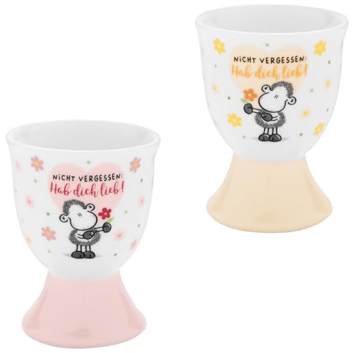 Sheepworld Eierbecher-Set Motiv 'Lieb' | Geschirrset bestehend aus 2 Eierbechern, Porzellan, Höhe 6,8 cm, in Geschenk-Banderole | Geschenk Ostern, Osternest, Osterdeko | 73823