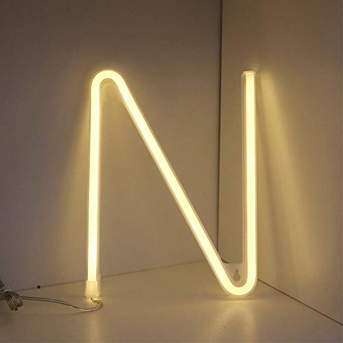 Image of ENUOLI Warm White Letter Neon Sign Words Neon Lights LED Alphabet Neon(N) | Art Lights Battery /USB Operated Neon Wall Decor Light up Words for Wedding Birthday Party Christmas Home Bar Decoration
