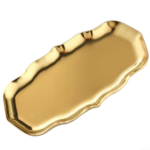 Oniissy Bandeja de almacenamiento de joyas de acero inoxidable, organizador de metal, organizador de cosméticos, bandeja ovalada para tartas y frutas para decoración del hogar, baño, dormitorio