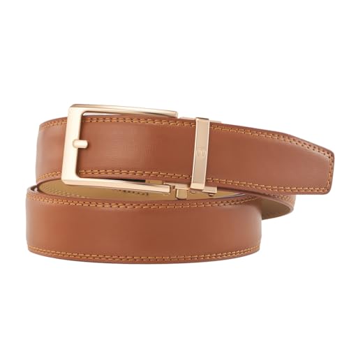 Image of Tonywell Men's Leather Ratchet Belt, 1 3 /8 inch Adjustable Dress Belt, Trim to Fit