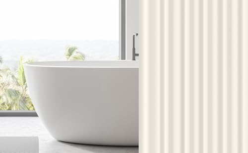 Image of EHZNZIE Cream Shower Curtain Liner 72x72, PEVA Waterproof Bath Curtain, No Chemical Smell, 3 Weighted Magnets, Durable with Rustproof Metal Grommets