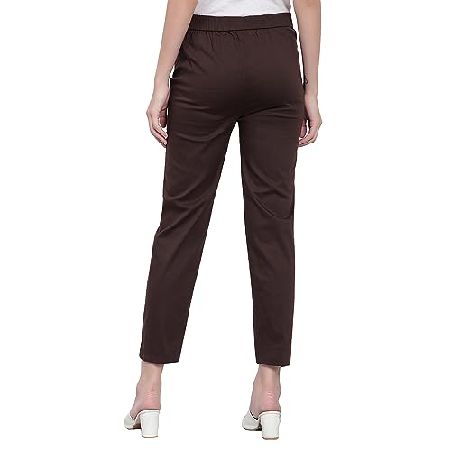 Image of BLUE STAR SHARK Stretchable Cotton Lycra Cigarette Pants | Versatile and Stylish Women's Pants | Comfortable Slim Jeggings | Ankle Length Straight Trousers for Office, Formal, Casual Wear