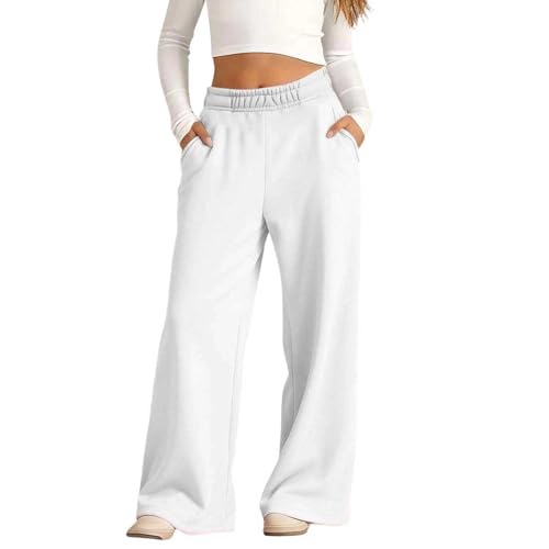 Ayolanni Baggy Sweatpants for Girls Girls Sweatpants Wide Leg Elastic Waist Casual Sweat Pants with Pockets Baggy Athletic Trackpants Kid Preppy Clothes White