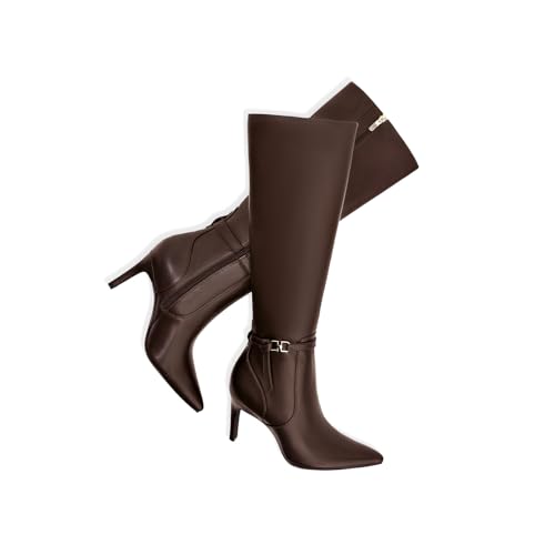 Image of Women's Knee High Boots Women Mid Heel Pointed Toe Tall Boots for Women High Heel Side Zipper with Buckle Bow Knots Long Boots for Fall Winter for Fall Winter