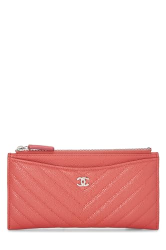 Pre-Loved Orange Quilted Caviar Zip Pouch Wallet, Orange